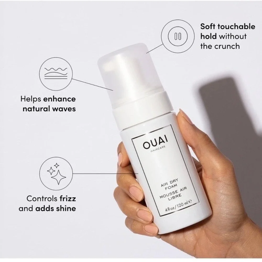 OUAI Air Dry Foam Hair Mousse = Curly & Beach Waves - Conditioning Frizz Control